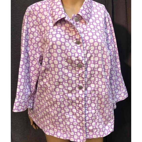 CJ Banks Purple Button-Down Polka Dot 3/4Sleeve jacket Womens 2X - Picture 1 of 7